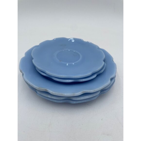 Jeannette Cherry Blossom Child's 2 Saucers 3 Plates Delphite Blue 4.5" Vintage - Picture 1 of 5